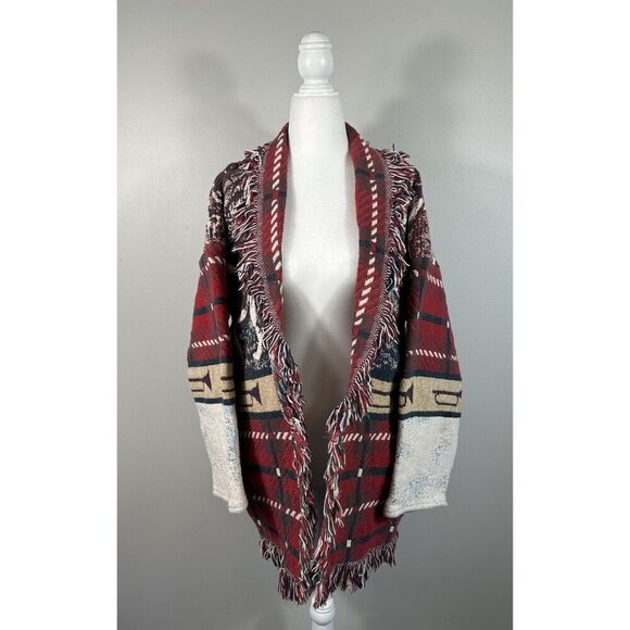 E Clair Designs Jacket Womens OS Blanket Fringe Tapestry‎ Hunting Western Dog - Picture 1 of 16